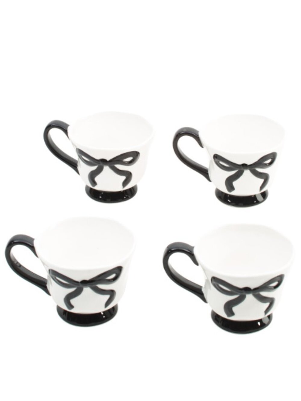 Bella Lux et of 4 Hand Painted Bow Mugs - 12 ounces - NEW IN BOX